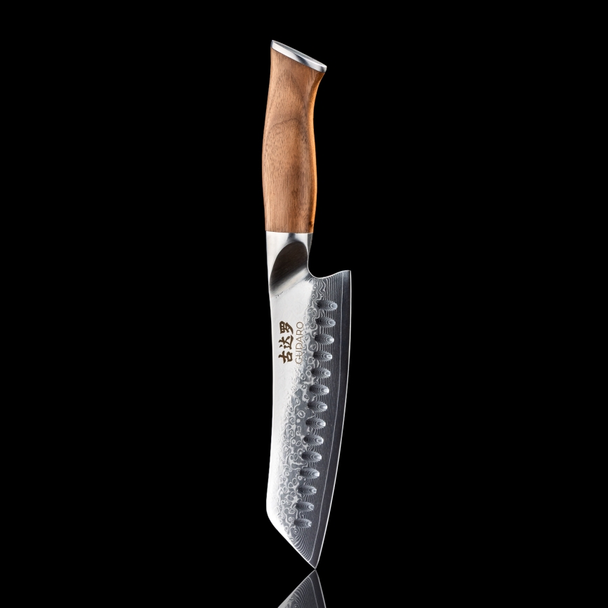 Gudaro - дамасский кухонный нож Santoku TAKUMI 7, 67 слоёв стали, длина 17,5 см, рукоять из ореха