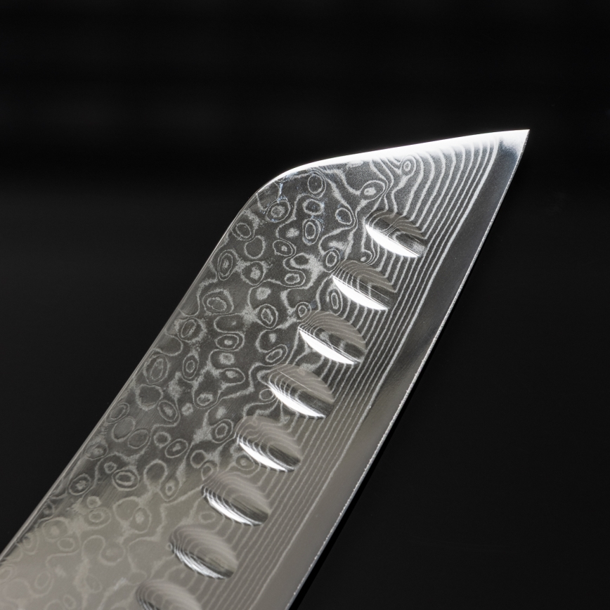 Gudaro - дамасский кухонный нож Santoku TAKUMI 7, 67 слоёв стали, длина 17,5 см, рукоять из ореха