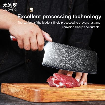 Gudaro - Дамасский кухонный тесак KENSHO 6,5, 67 слоёв стали, длина 16,2 см