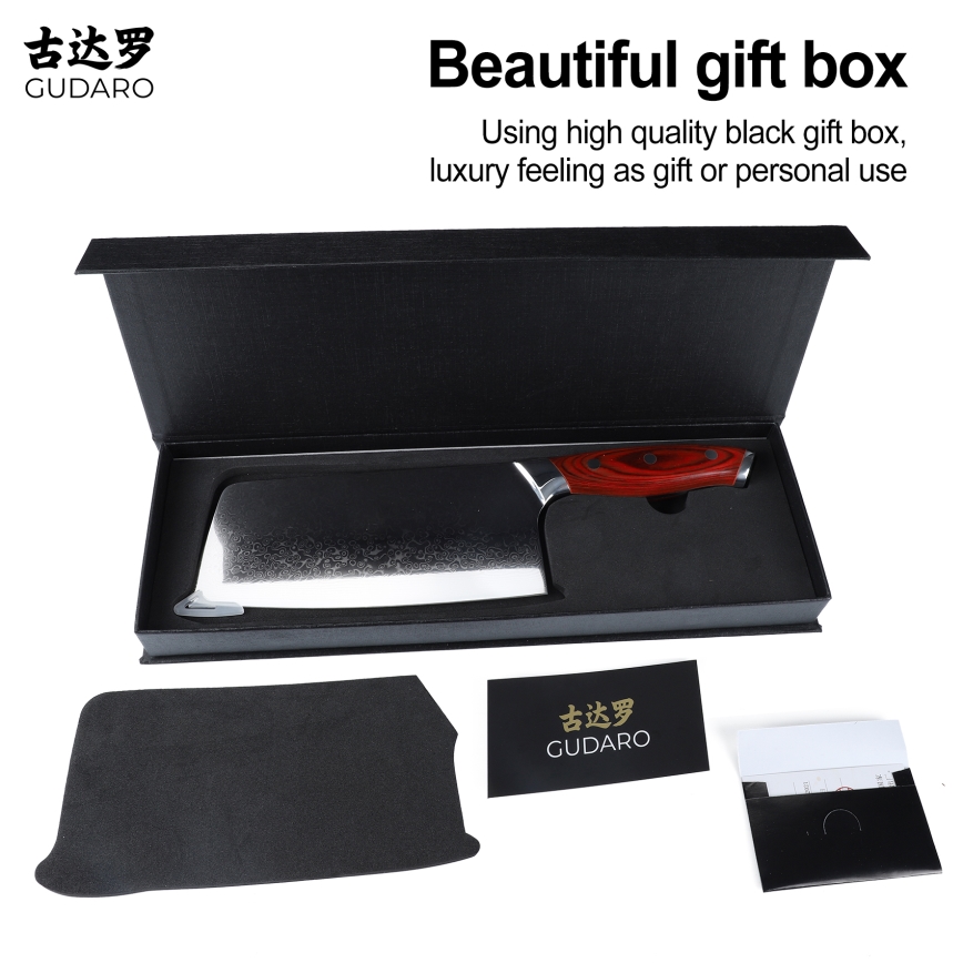 Gudaro - Дамасский кухонный тесак KENSHO 6,5, 67 слоёв стали, длина 16,2 см