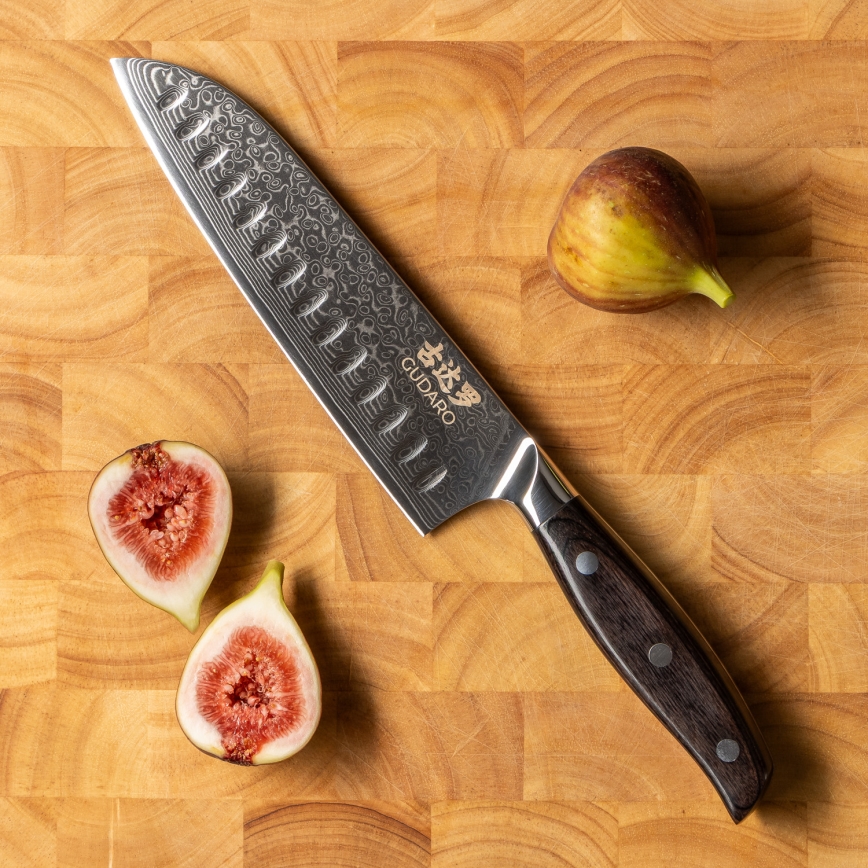 Gudaro - Дамаський Santoku кухонний ніж SHIRO 7, 67 шарів сталі, довжина 17,5 см