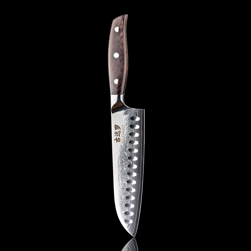 Gudaro - Дамаський Santoku кухонний ніж SHIRO 7, 67 шарів сталі, довжина 17,5 см