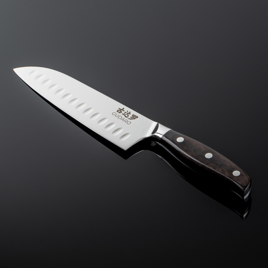 Gudaro - Дамаський Santoku кухонний ніж SHIRO 7, 67 шарів сталі, довжина 17,5 см