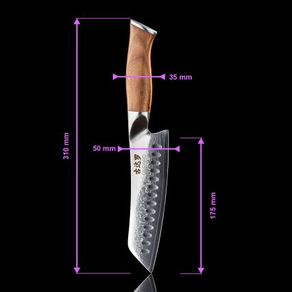 Gudaro - Дамаський кухонний ніж Santoku TAKUMI 7, 67 шарів сталі, довжина 17,5 см, горіх