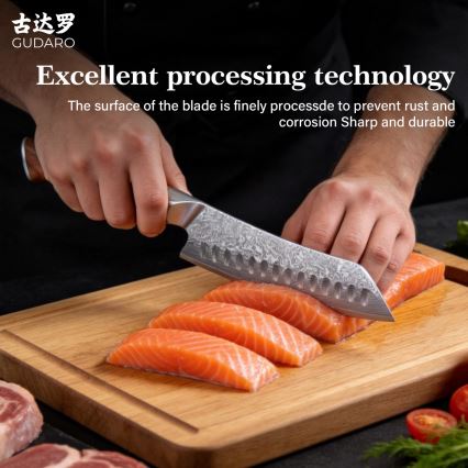Gudaro - Дамаський кухонний ніж Santoku TAKUMI 7, 67 шарів сталі, довжина 17,5 cm, горіх