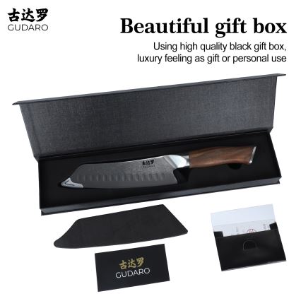 Gudaro - Дамаський кухонний ніж Santoku TAKUMI 7, 67 шарів сталі, довжина 17,5 cm, горіх