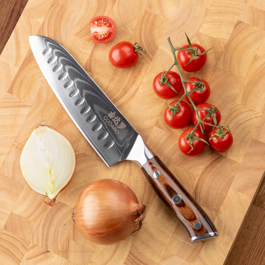 Gudaro - НАБІР 2x дамаський кухонний ніж Santoku FENG 7,5, 67 шарів сталі, довжина 18 см + 1x БЕЗКОШТОВНИЙ дамаський кухонний ніж для фруктів FENG 3,5, 67 шарів сталі, довжина 9,5 см