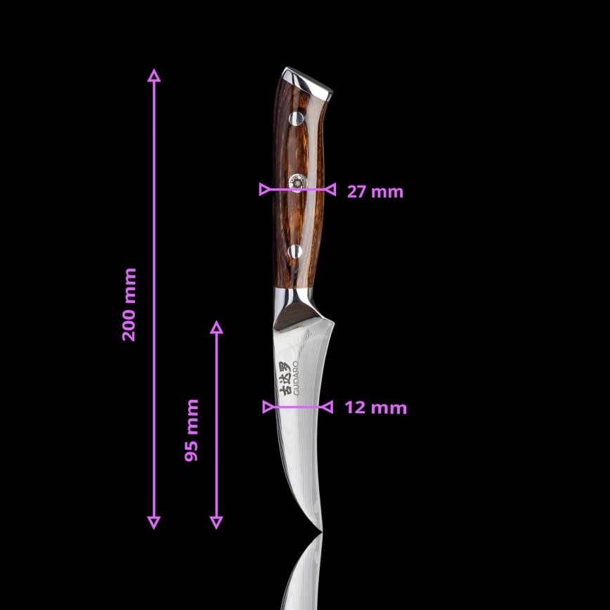 Gudaro - НАБІР 2x дамаський кухонний ніж Santoku FENG 7,5, 67 шарів сталі, довжина 18 см + 1x БЕЗКОШТОВНИЙ дамаський кухонний ніж для фруктів FENG 3,5, 67 шарів сталі, довжина 9,5 см