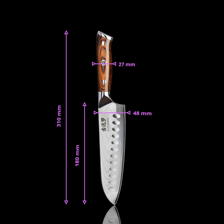 Gudaro - НАБІР 2x дамаський кухонний ніж Santoku FENG 7,5, 67 шарів сталі, довжина 18 см + 1x БЕЗКОШТОВНИЙ дамаський кухонний ніж для фруктів FENG 3,5, 67 шарів сталі, довжина 9,5 см