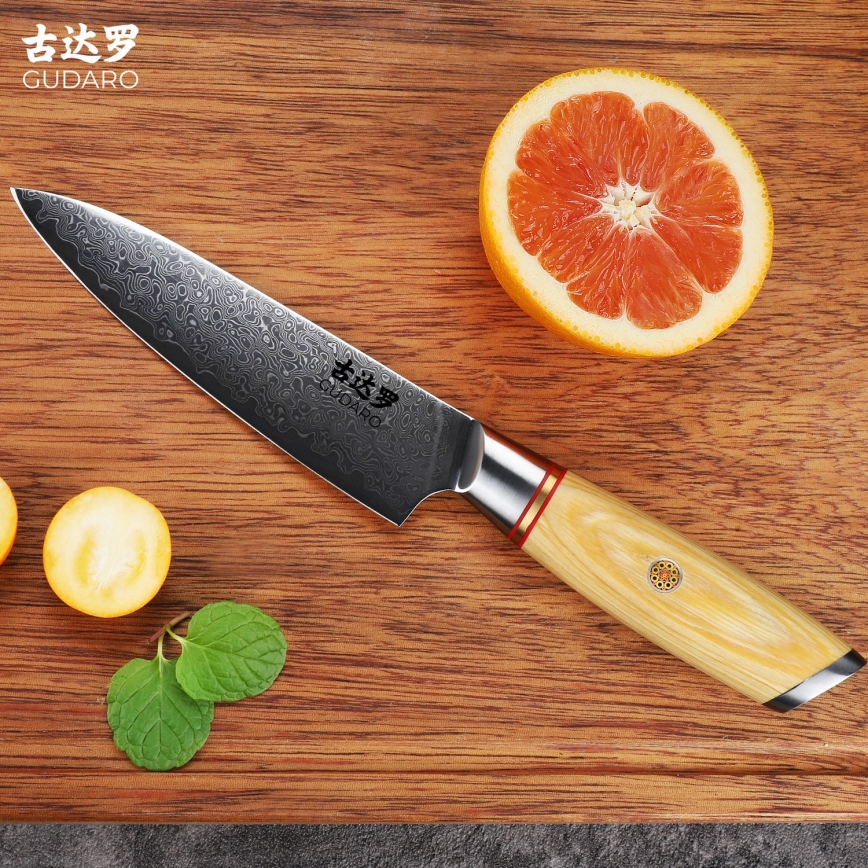 Gudaro - Дамасский универсальный кухонный нож HIKARI 5, 67-слойная сталь, длина 12,5 см