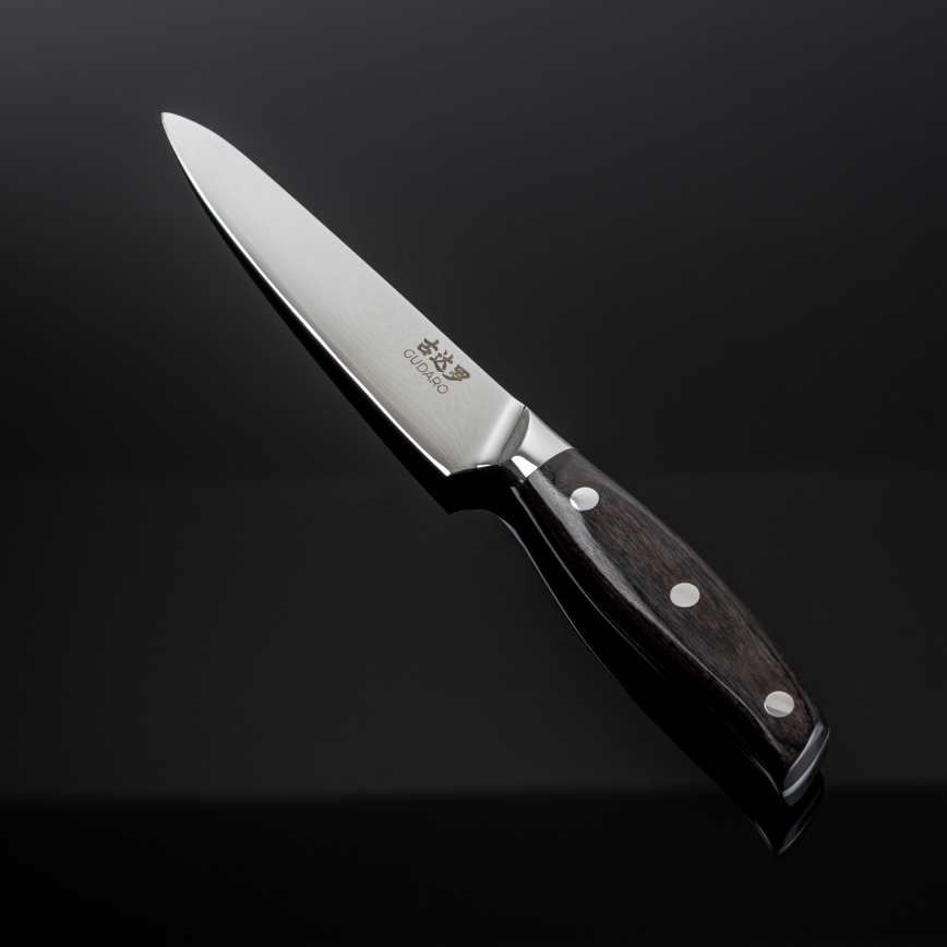Gudaro - дамасский универсальный кухонный нож SHIRO 5, 67 слоёв стали, длина 12,5 см