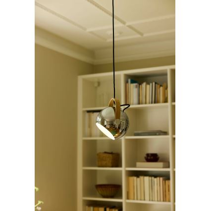 Halo Design 734443 - Люстра на тросе DC 1xE27/40W/230V, диаметр 18 см, глянцевый хром/дуб