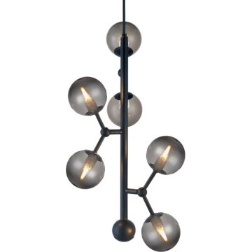Halo Design 738854 - Підвісна люстра на тросі ATOM 6xG9/28W/230V, діаметр 30 см, чорний/димчасто-чорний