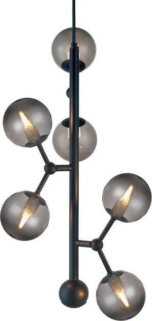 Halo Design 738854 - Підвісна люстра на тросі ATOM 6xG9/28W/230V, діаметр 30 см, чорний/димчасто-чорний