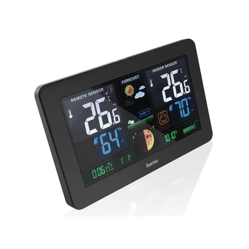 Hama - Метеостанция с цветным LCD-дисплеем и будильником + USB черный