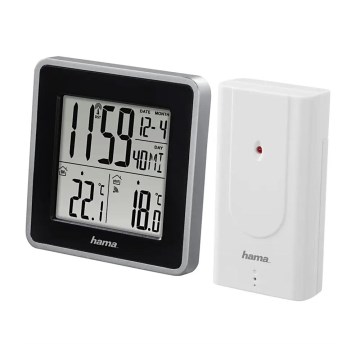 Hama - Метеостанция с LCD-дисплеем и будильником 2xAA черный/серый