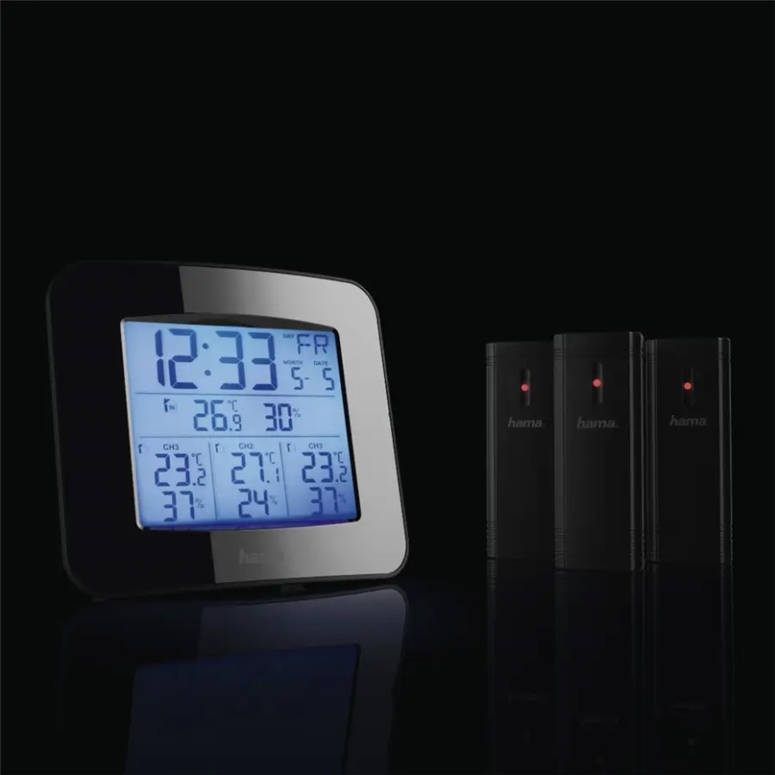 Hama - Метеостанция с LCD-дисплеем и будильником 3xAAA + 3x датчик 2xAA