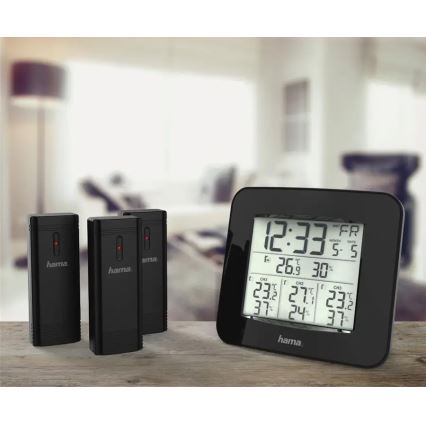 Hama - Метеостанція з РК-дисплеєм та будильником 3xAAA + 3x датчик 2xAA