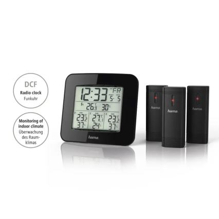 Hama - Метеостанція з РК-дисплеєм та будильником 3xAAA + 3x датчик 2xAA