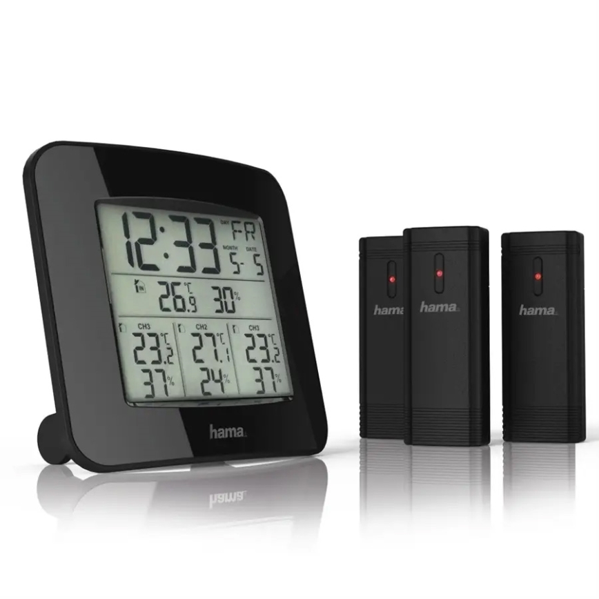 Hama - Метеостанція з РК-дисплеєм та будильником 3xAAA + 3x датчик 2xAA