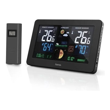 Hama - Метеостанція з кольоровим РК-дисплеєм та будильником + USB чорний