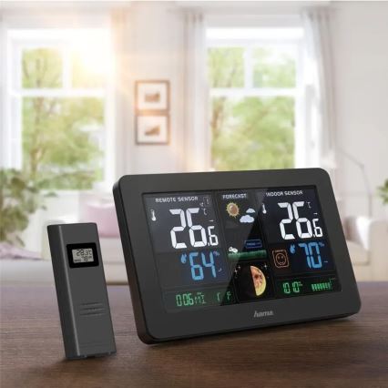 Hama - Метеостанція з кольоровим РК-дисплеєм та будильником + USB чорний