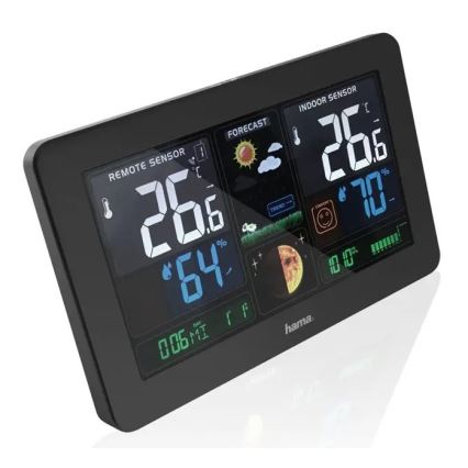 Hama - Метеостанція з кольоровим РК-дисплеєм та будильником + USB чорний