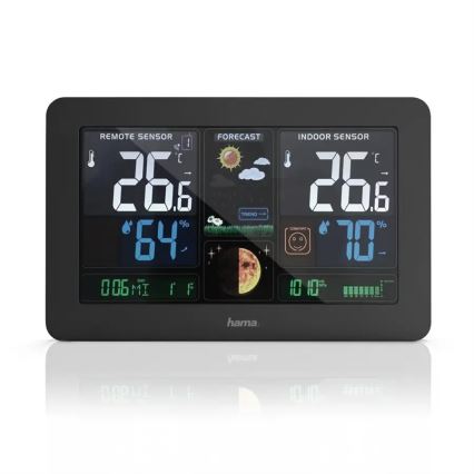 Hama - Метеостанція з кольоровим РК-дисплеєм та будильником + USB чорний