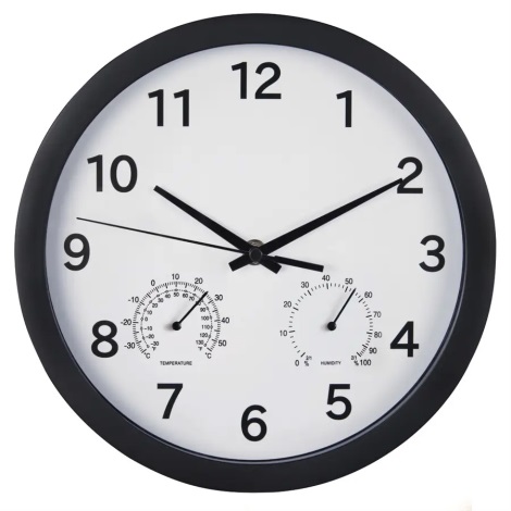 Hama - Настенные часы с термометром и измерителем влажности 1xAA черный/белый
