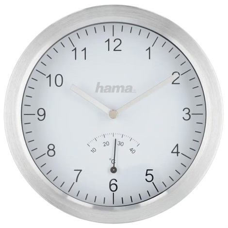 Hama - Настінний годинник з термометром для ванної кімнати 1xAA IPX4 срібний