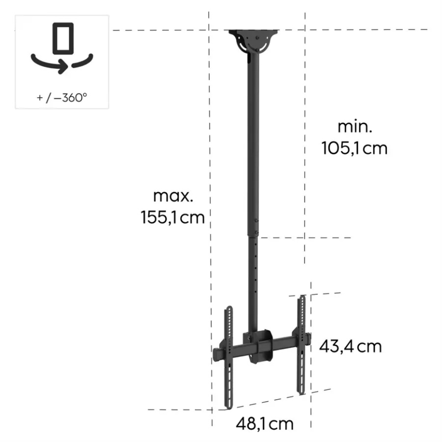 Hama - Потолочный поворотный кронштейн для ТВ 32-65" черный