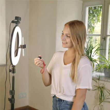 Hama - Светодиодный кольцевой светильник с регулированием яркости и штативом LED/10W/5V диаметр 30 см + дистанционное управление