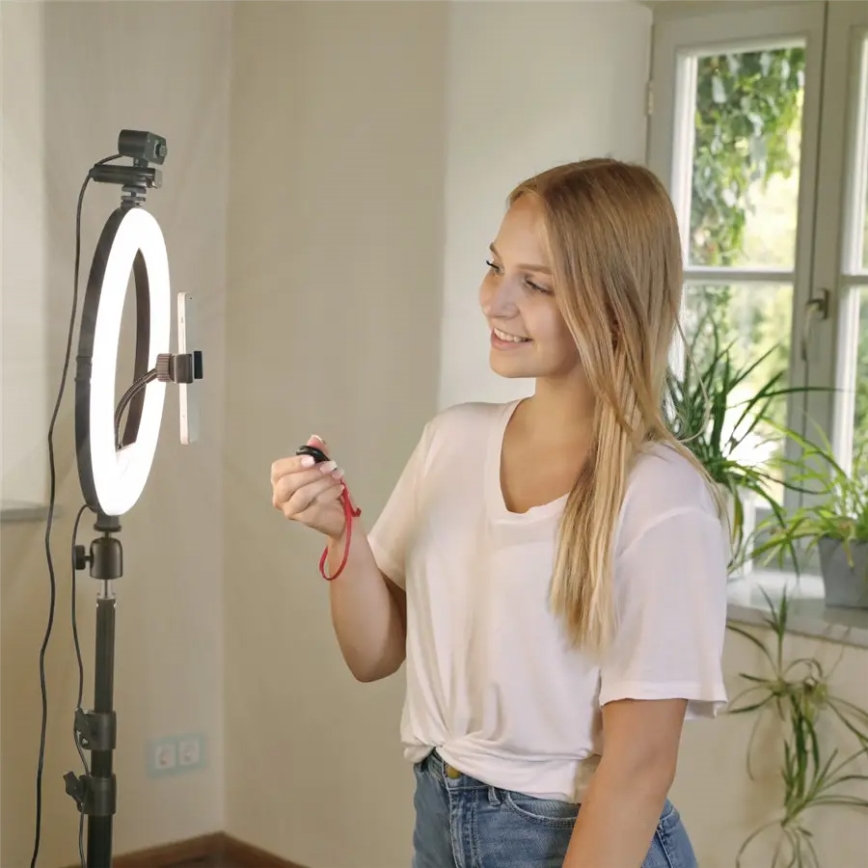 Hama - Светодиодный кольцевой светильник с регулированием яркости и штативом LED/10W/5V диаметр 30 см + дистанционное управление