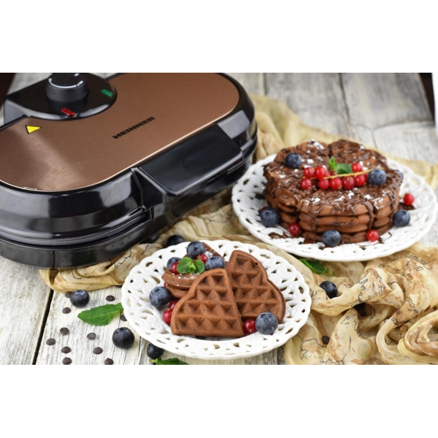 Heinner HWF-1000CR - Вафельниця 1000 Вт/230 В чорна/рожево-золотиста