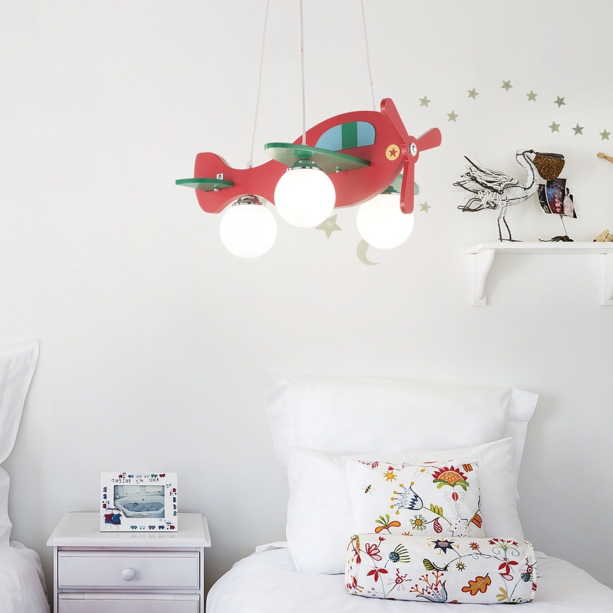 Ideal Lux - Детская подвесная люстра AVION 3xE27/28W/230V красный