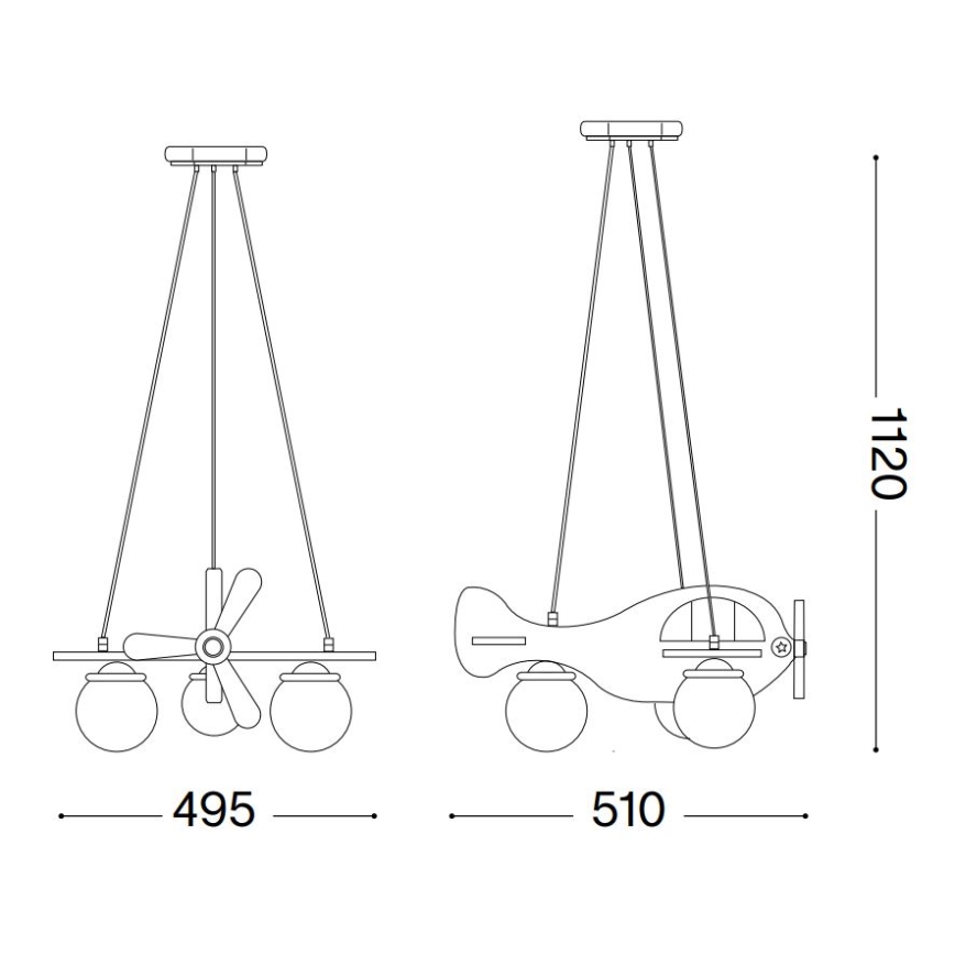 Ideal Lux - Дитяча підвісна люстра AVION 3xE27/28W/230V синій