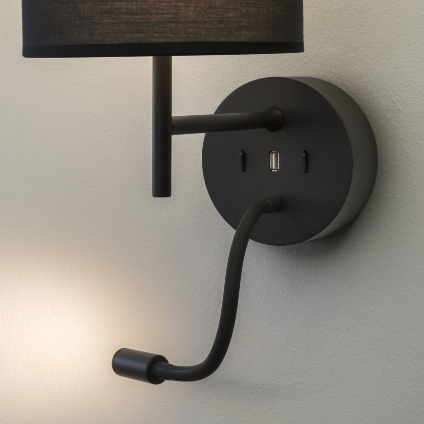 Ideal Lux - LED Гнучка лампа з кріпленням SET UP 1xE27/42W + LED/3W/230V CRI 90 USB чорний