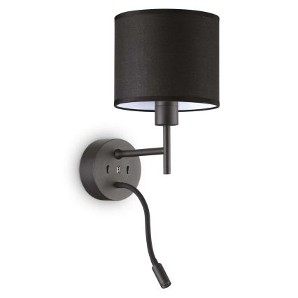 Ideal Lux - LED Гнучка лампа з кріпленням SET UP 1xE27/42W + LED/3W/230V CRI 90 USB чорний