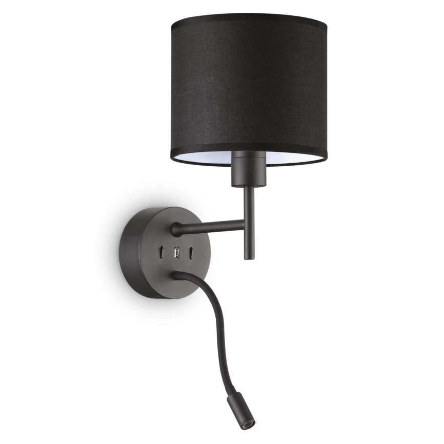 Ideal Lux - LED Гнучка лампа з кріпленням SET UP 1xE27/42W + LED/3W/230V CRI 90 USB чорний