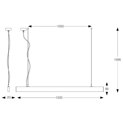 Ideal Lux - LED люстра на тросі LINUS LED/32W/230V 4000K CRI 90 120 cm чорна