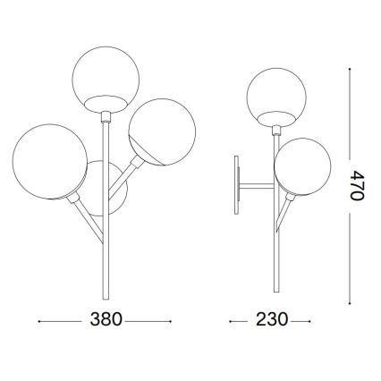 Ideal Lux - Настінна лампа KEPLER 3xE27/42W/230V чорний/димчастий