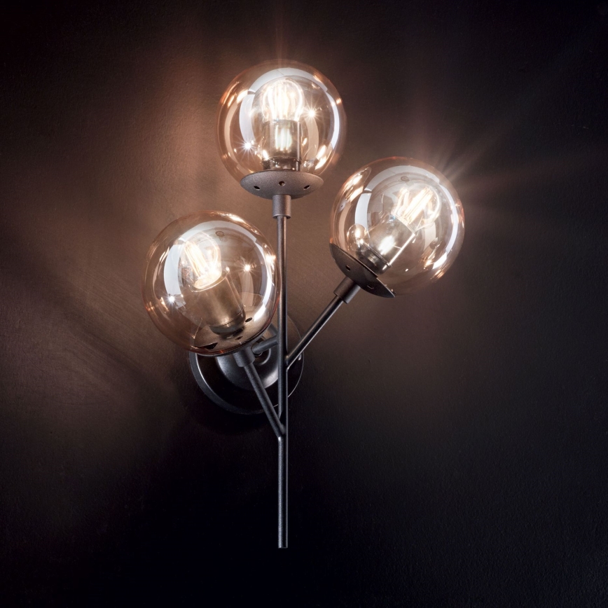 Ideal Lux - Настінна лампа KEPLER 3xE27/42W/230V чорний/димчастий