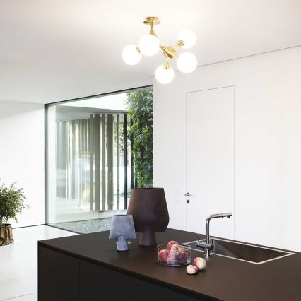 Ideal Lux - Накладная потолочная люстра NODI 5xE14/28W/230V 50x55 см латунь/белый