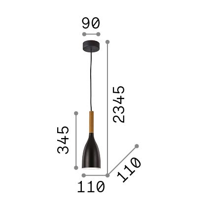 Ideal Lux - Підвісна люстра на тросі MANHATTAN 1xE14/40W/230V діам. 11 см чорний/бук