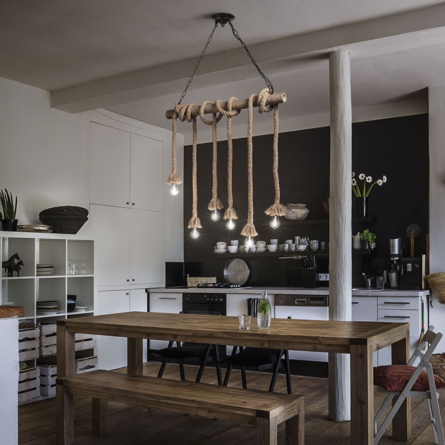 Ideal Lux - Подвесная люстра CANAPA 6xE27/15W/230V коричневый