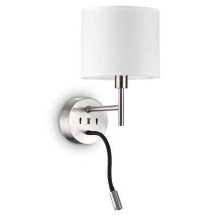 Ideal Lux - Светодиодная гибкая лампа с креплением SET UP 1xE27/42W + LED/3W/230V CRI 90 USB блестящий хром