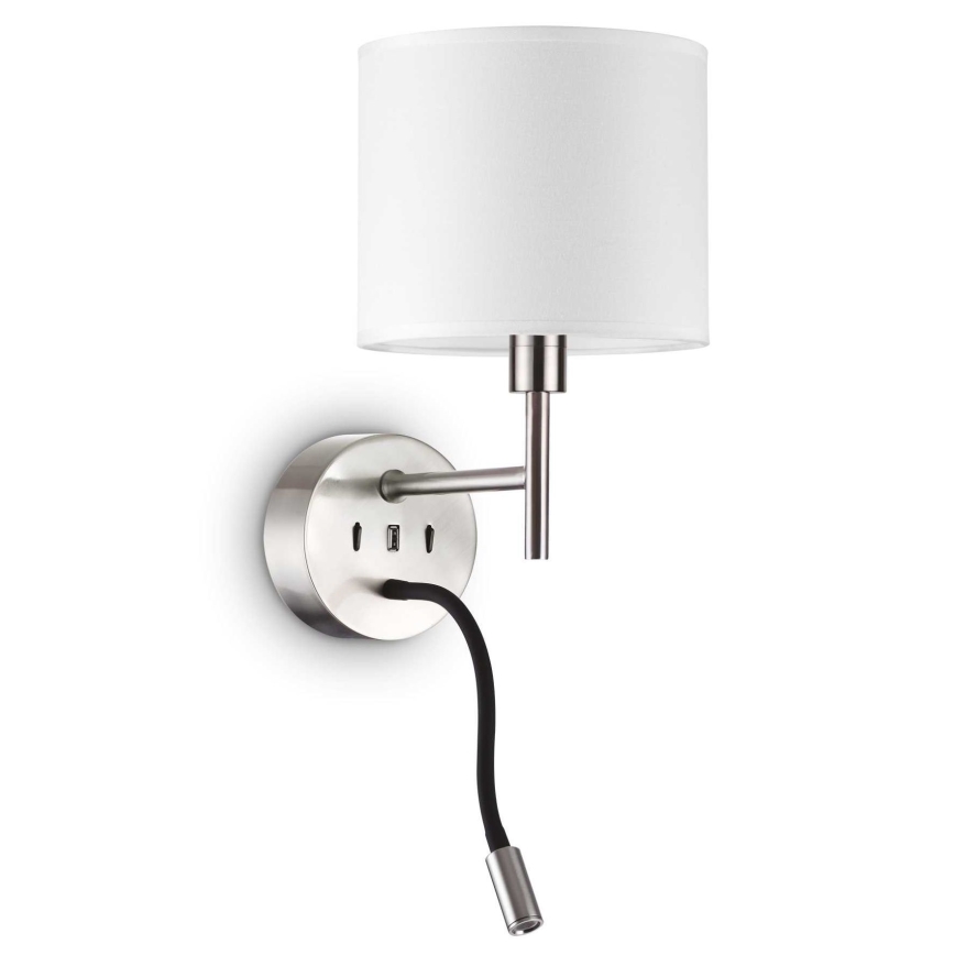 Ideal Lux - Светодиодная гибкая лампа с креплением SET UP 1xE27/42W + LED/3W/230V CRI 90 USB блестящий хром