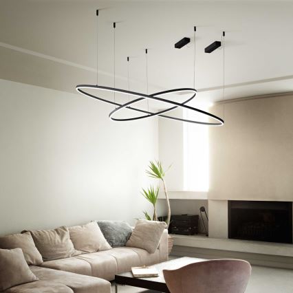 Ideal Lux - светодиодная подвесная люстра на тросе ORACLE SLIM LED/37W/230V 3000K CRI 90, диаметр 70 см, чёрная