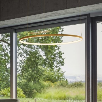 Ideal Lux - Светодиодная подвесная люстра на тросе ORACLE SLIM LED, 29W, 230V, 3000K, CRI 90, диаметр 50 см, золотая