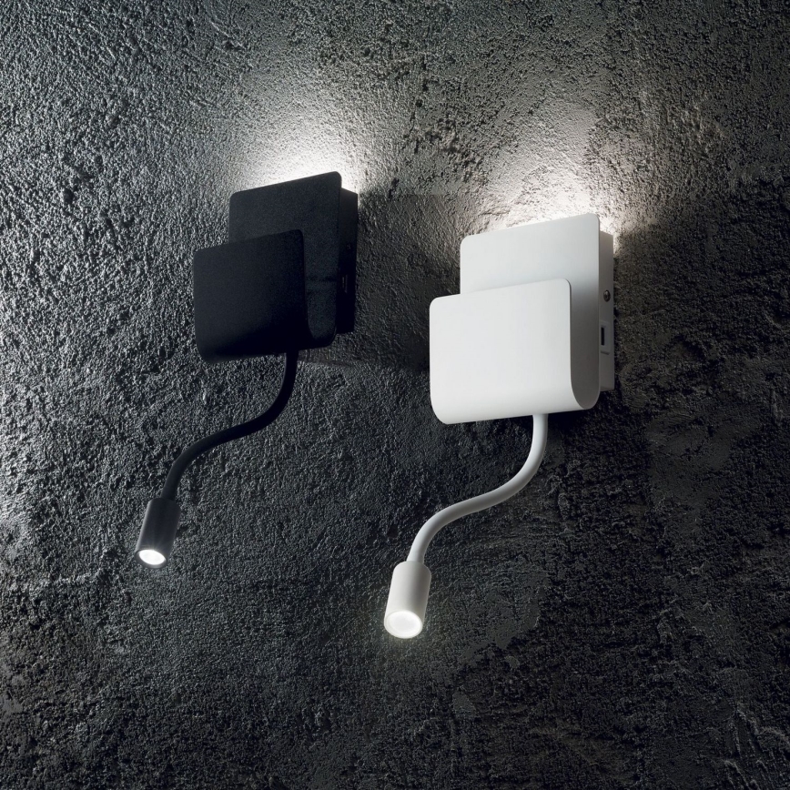Ideal Lux - Светодиодный настенный точечный светильник с гибкой маленькой лампой PROBE LED/9,5W/230V USB CRI 90 черный